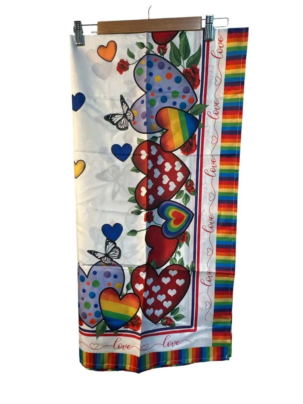Rainbow Hearts Decorative Table Cloth 60 x 60